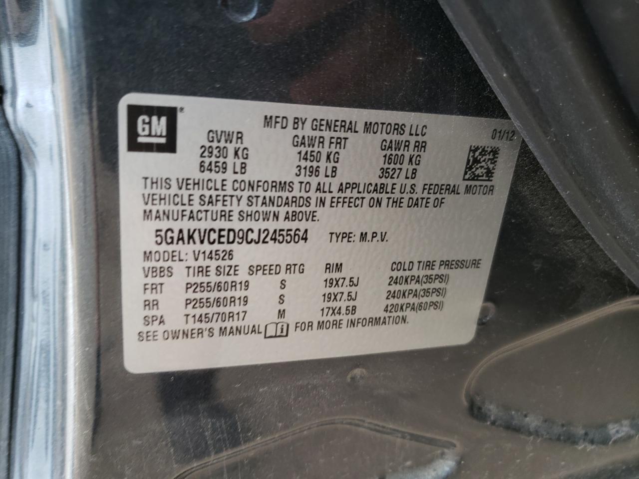 5GAKVCED9CJ245564 2012 Buick Enclave