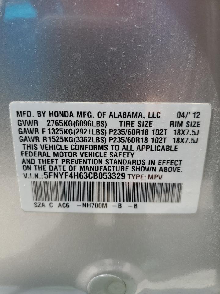 5FNYF4H63CB053329 2012 Honda Pilot Exl