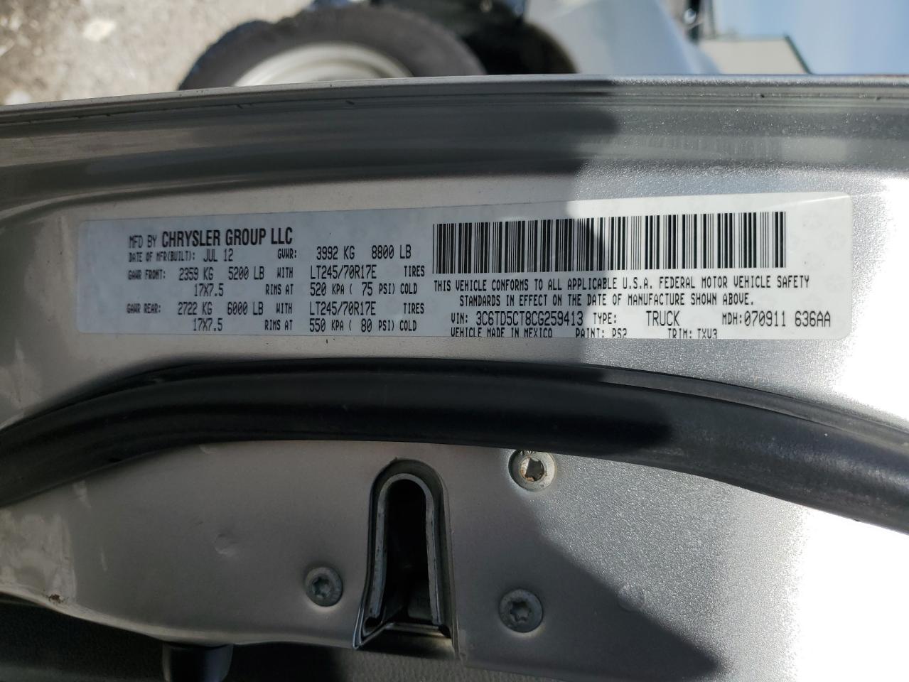 3C6TD5CT8CG259413 2012 Dodge Ram 2500 St