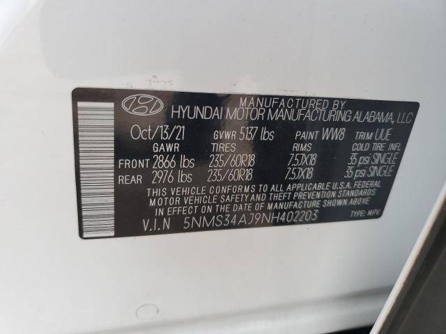 2022 Hyundai Santa Fe Sel VIN: 5NMS34AJ9NH402203 Lot: 59362524