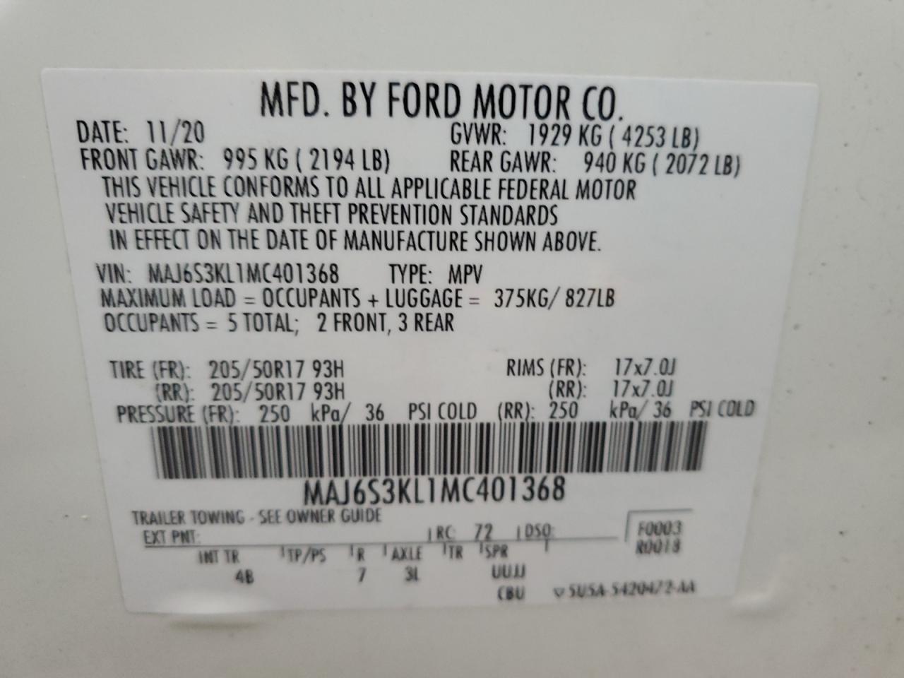 MAJ6S3KL1MC401368 2021 Ford Ecosport Titanium