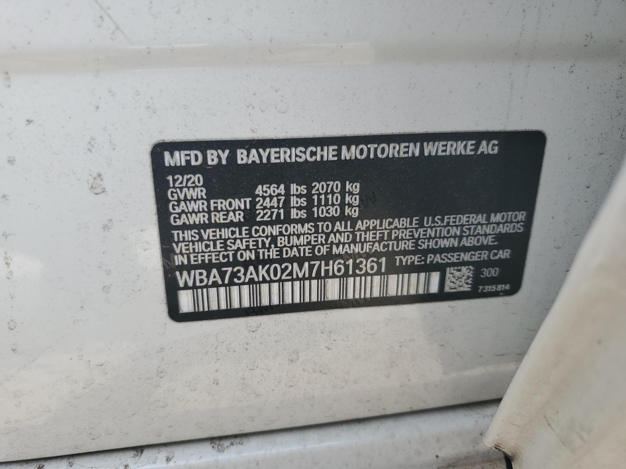 WBA73AK02M7H61361 2021 BMW 228Xi