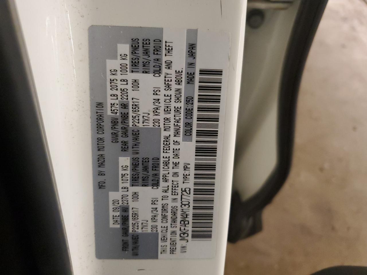 JM3KFABM4M1307725 2021 Mazda Cx-5 Sport