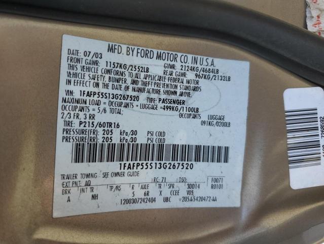 2003 Ford Taurus Ses VIN: 1FAFP55S13G267520 Lot: 61137974