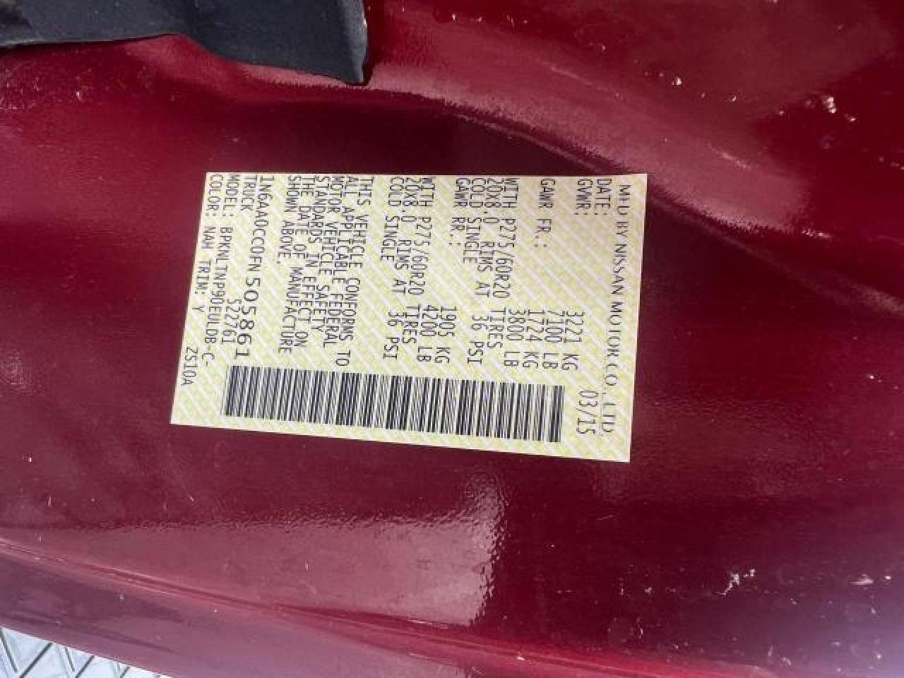 1N6AA0CC0FN505861 2015 Nissan Titan S