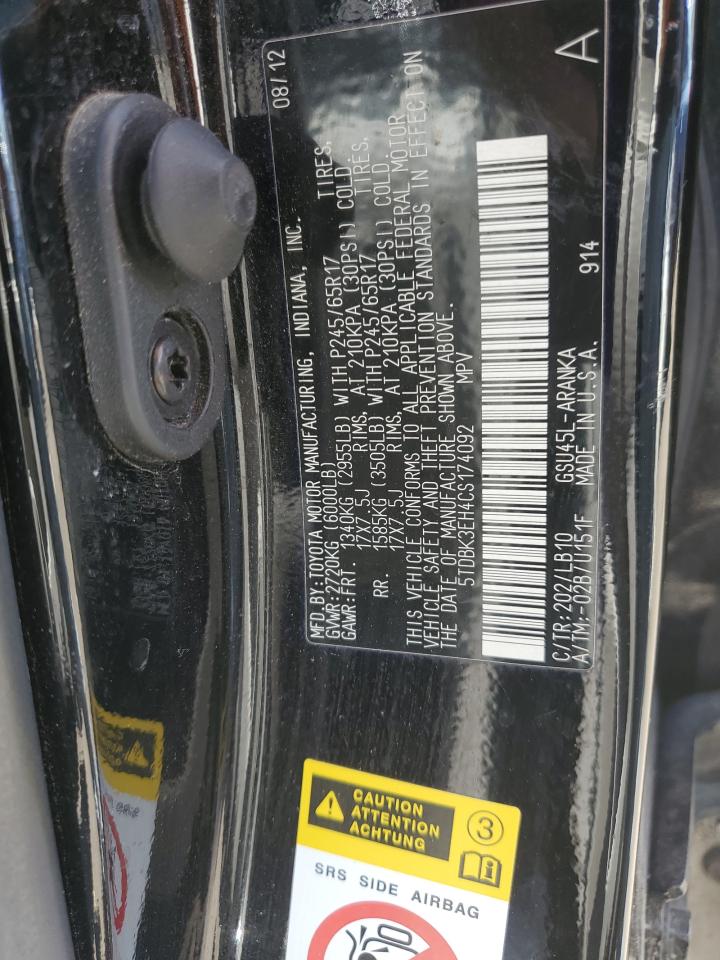 5TDBK3EH4CS174092 2012 Toyota Highlander Base