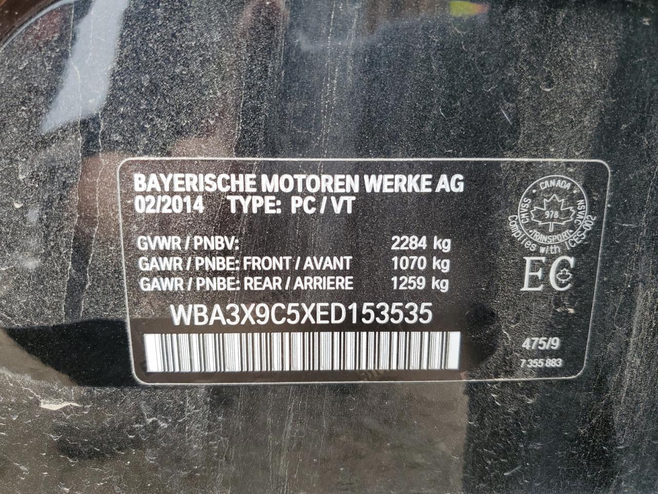 WBA3X9C5XED153535 2014 BMW 335 Xigt