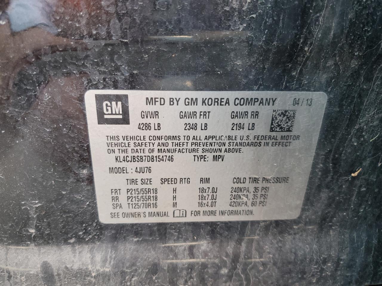 KL4CJBSB7DB154746 2013 Buick Encore Convenience