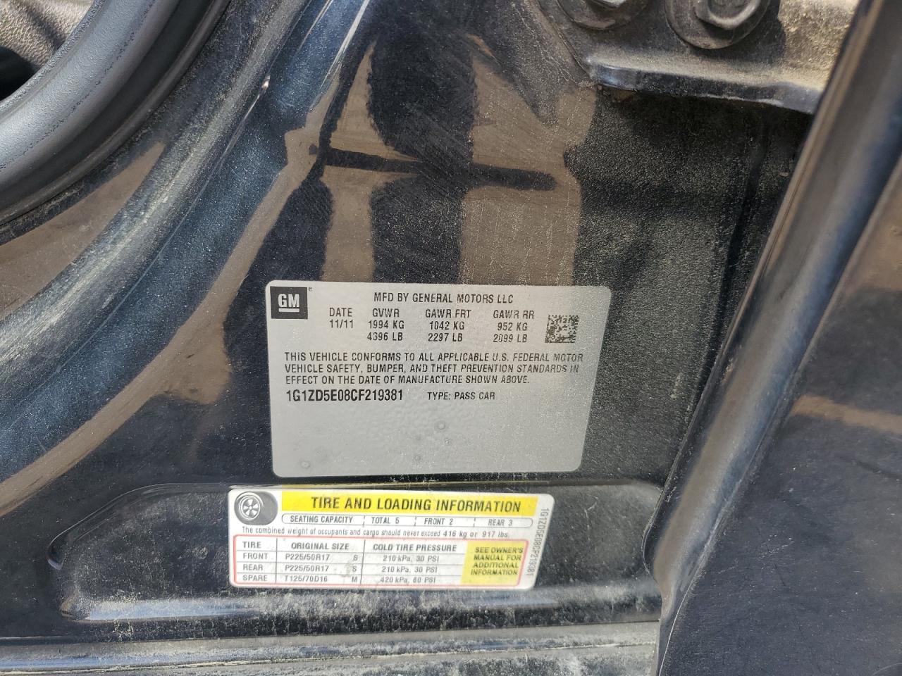 2012 Chevrolet Malibu 2Lt vin: 1G1ZD5E08CF219381