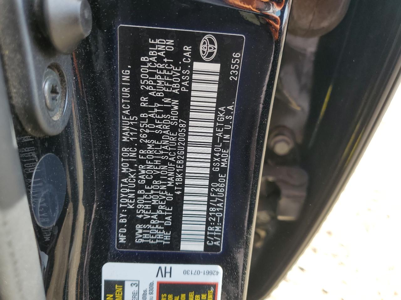 4T1BK1EB2GU200587 2016 Toyota Avalon Xle