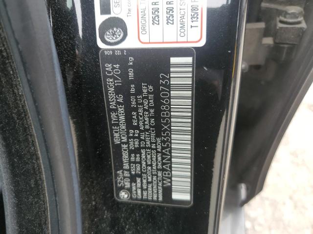 2005 BMW 525 I VIN: WBANA535X5B860732 Lot: 57980574