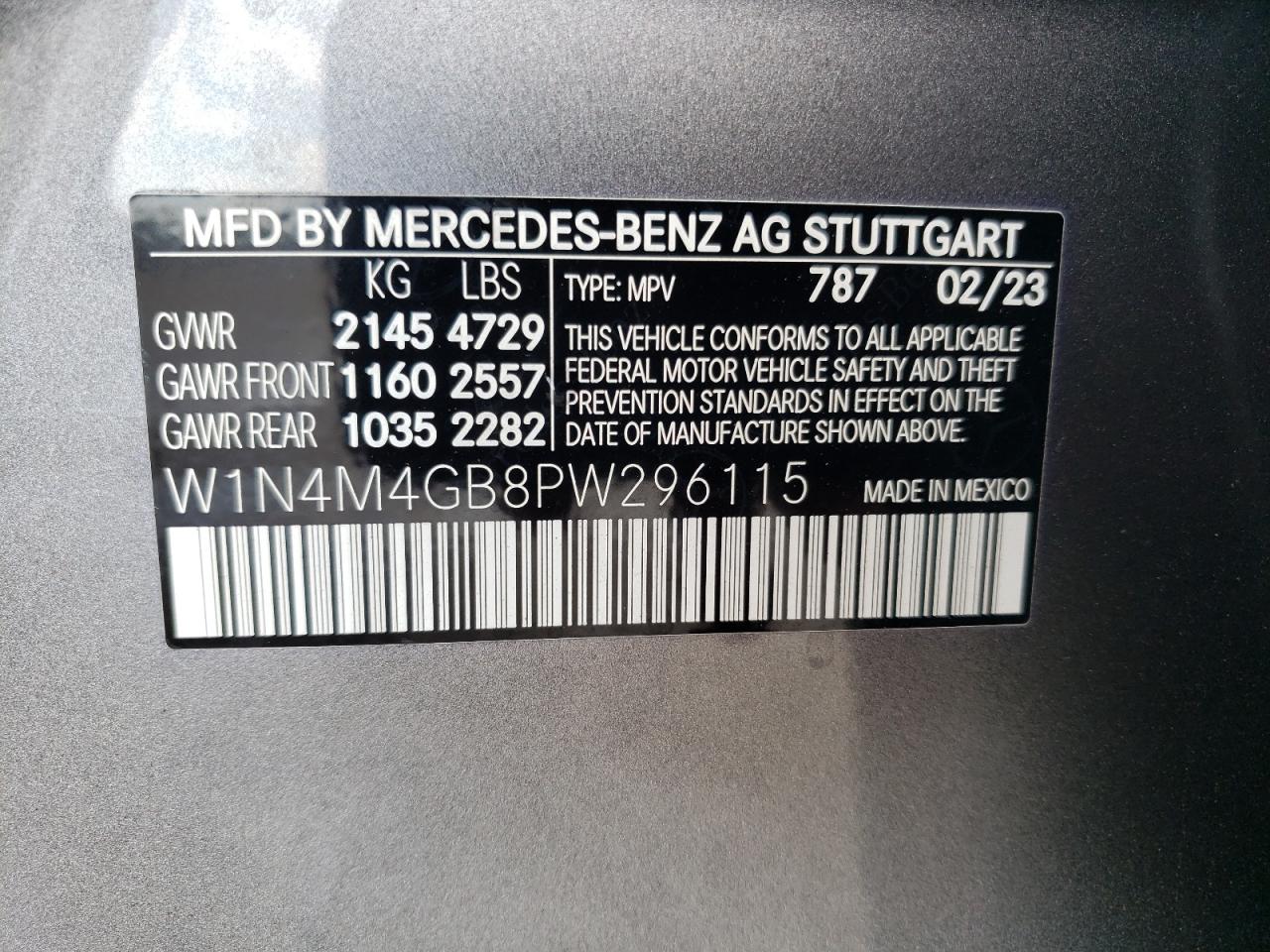 W1N4M4GB8PW296115 2023 Mercedes-Benz Glb 250