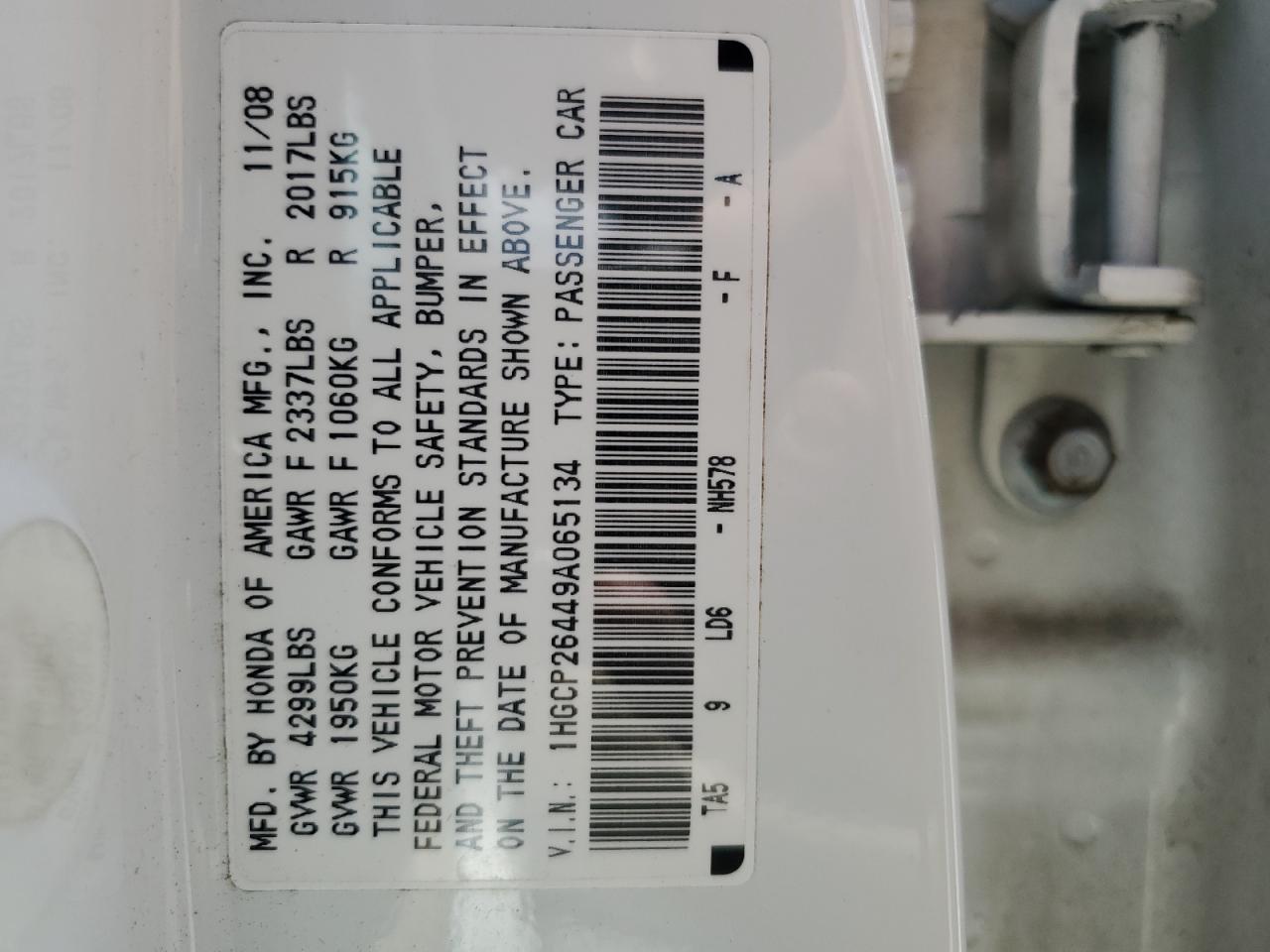 1HGCP26449A065134 2009 Honda Accord Lxp