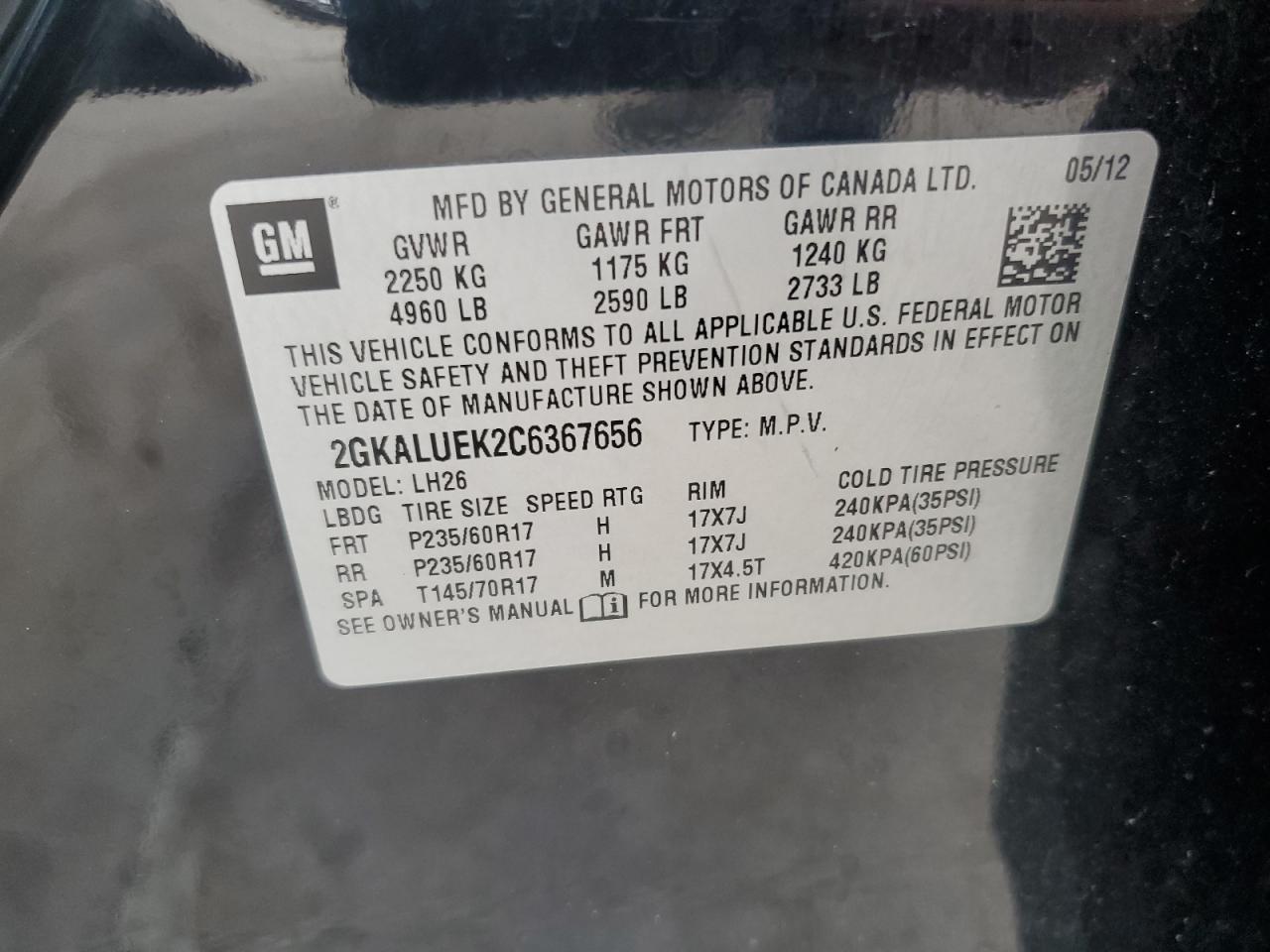 2GKALUEK2C6367656 2012 GMC Terrain Slt