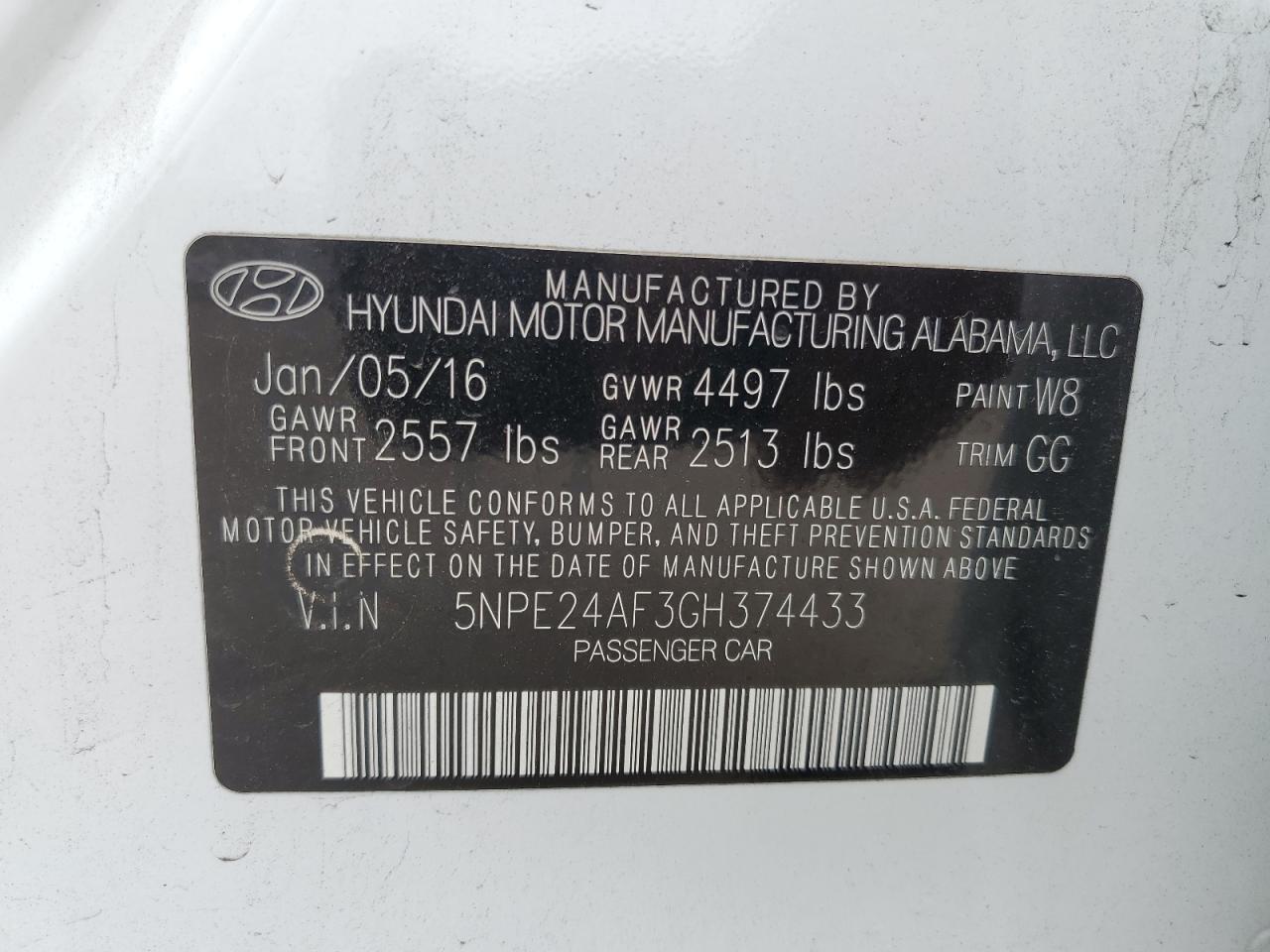 5NPE24AF3GH374433 2016 Hyundai Sonata Se