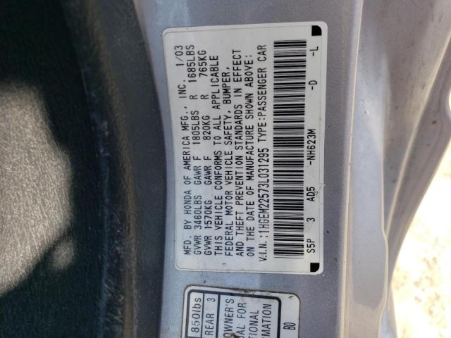 2003 Honda Civic Lx VIN: 1HGEM22573L031295 Lot: 58620184