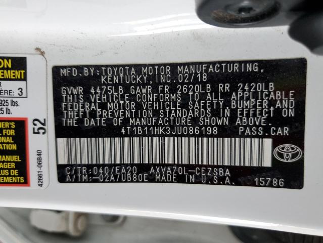 VIN 4T1B11HK3JU086198 2018 Toyota Camry, L no.12