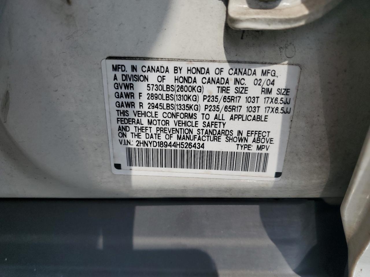 2HNYD18944H526434 2004 Acura Mdx Touring