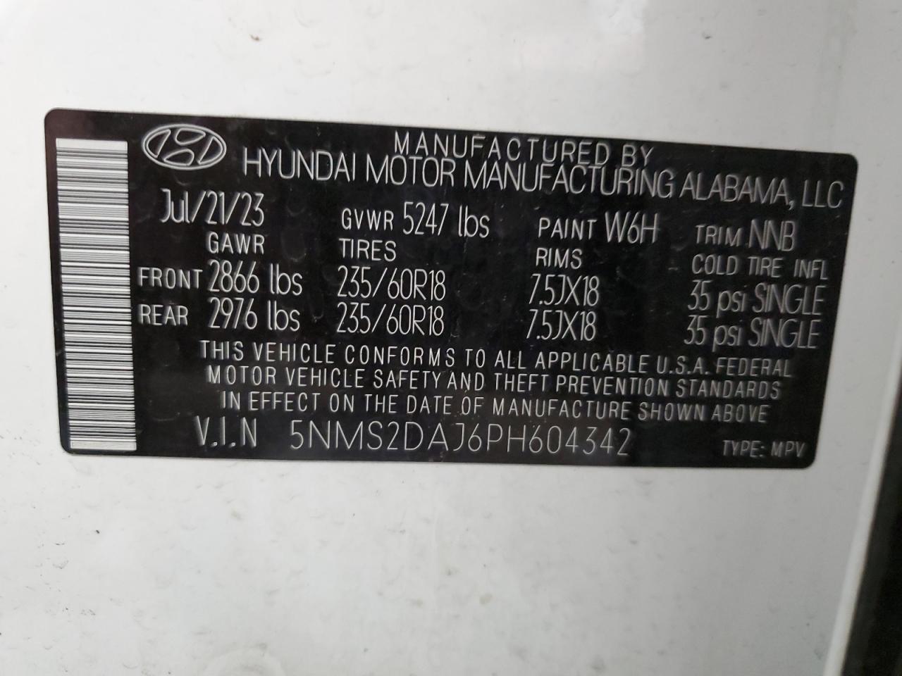 5NMS2DAJ6PH604342 2023 Hyundai Santa Fe Sel