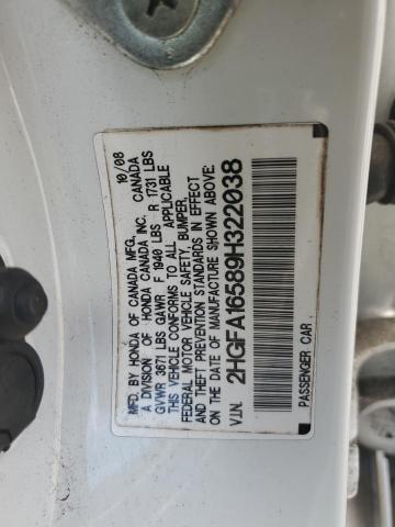 2009 Honda Civic Lx VIN: 2HGFA16589H322038 Lot: 58981424