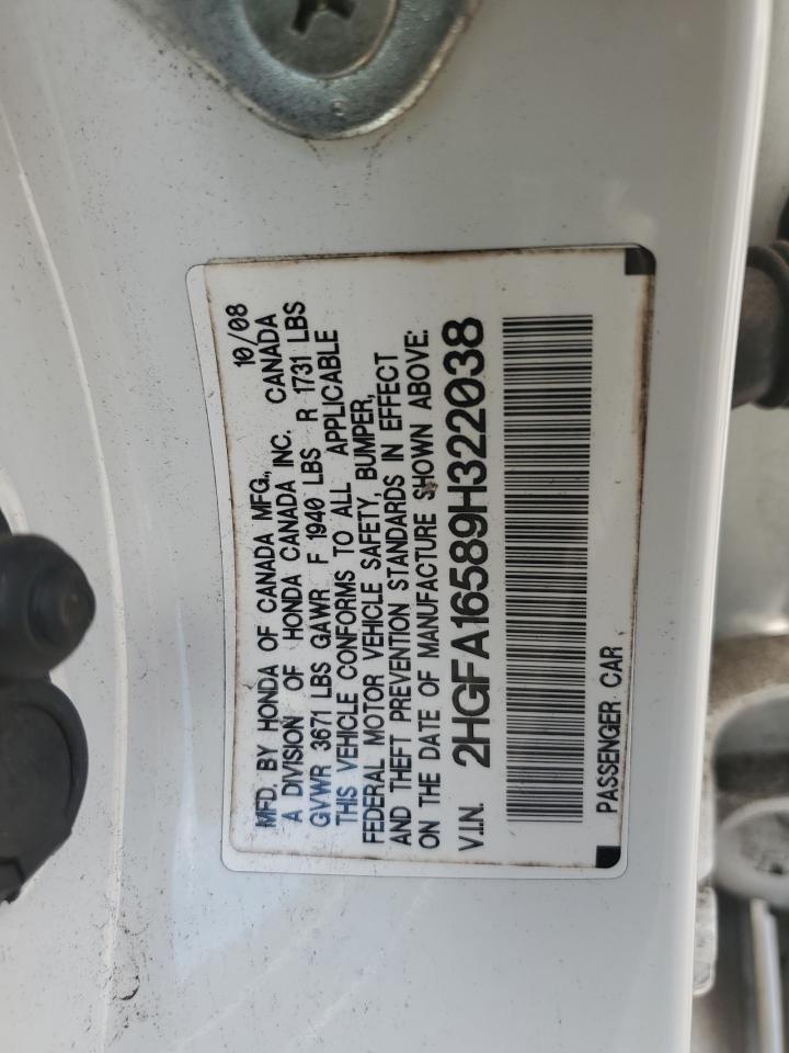 2HGFA16589H322038 2009 Honda Civic Lx