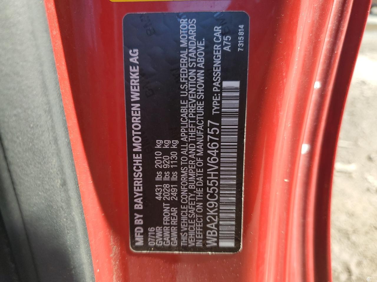 WBA2K9C55HV646757 2017 BMW 230I