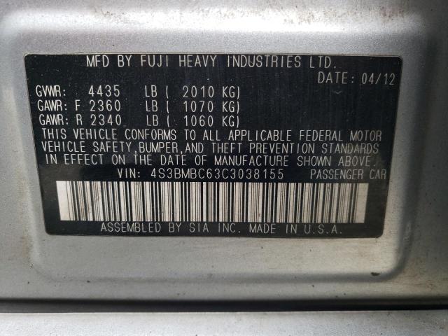2012 Subaru Legacy 2.5I Premium VIN: 4S3BMBC63C3038155 Lot: 60352844