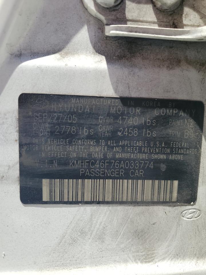 KMHFC46F76A033774 2006 Hyundai Azera Se