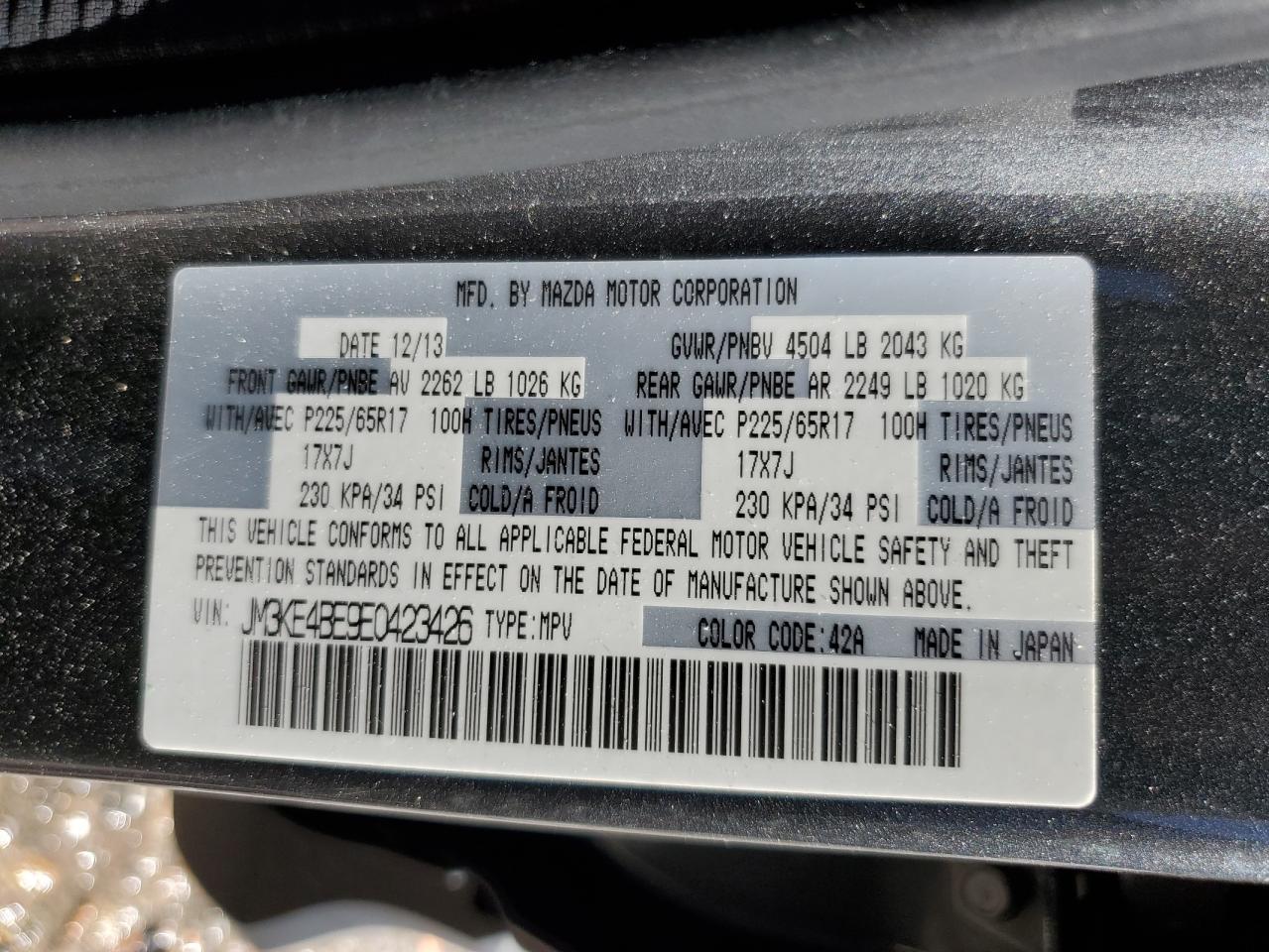 JM3KE4BE9E0423426 2014 Mazda Cx-5 Sport