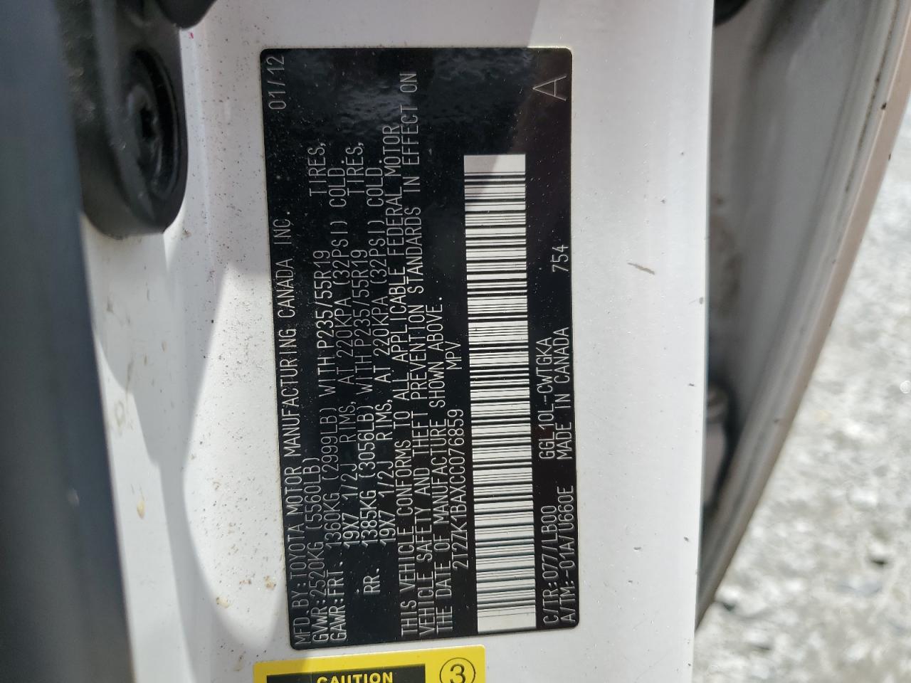 2T2ZK1BAXCC076859 2012 Lexus Rx 350