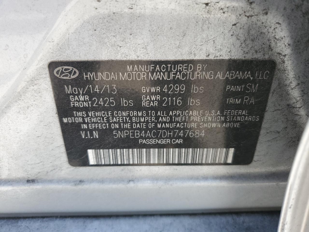 5NPEB4AC7DH747684 2013 Hyundai Sonata Gls