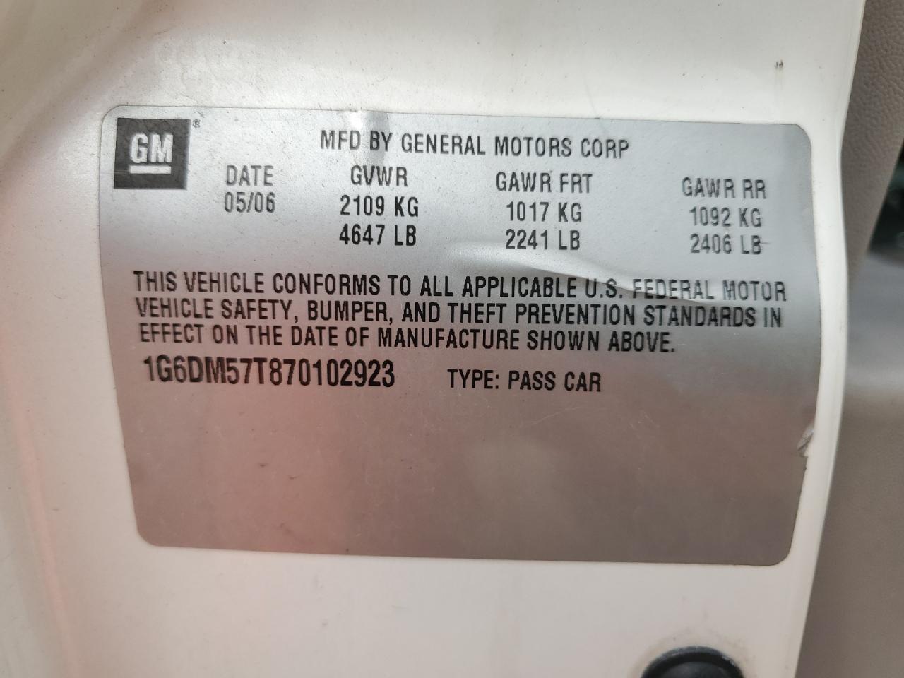 1G6DM57T870102923 2007 Cadillac Cts