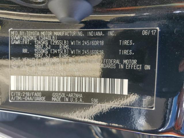 2017 Toyota Highlander Le VIN: 5TDZZRFHXHS221743 Lot: 59967104