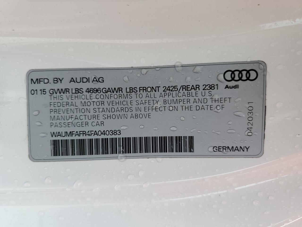 WAUMFAFR4FA040383 2015 Audi A5 Premium Plus