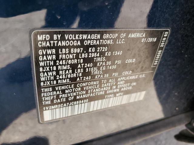 2018 Volkswagen Atlas Sel VIN: 1V2MR2CA7JC553430 Lot: 58203384