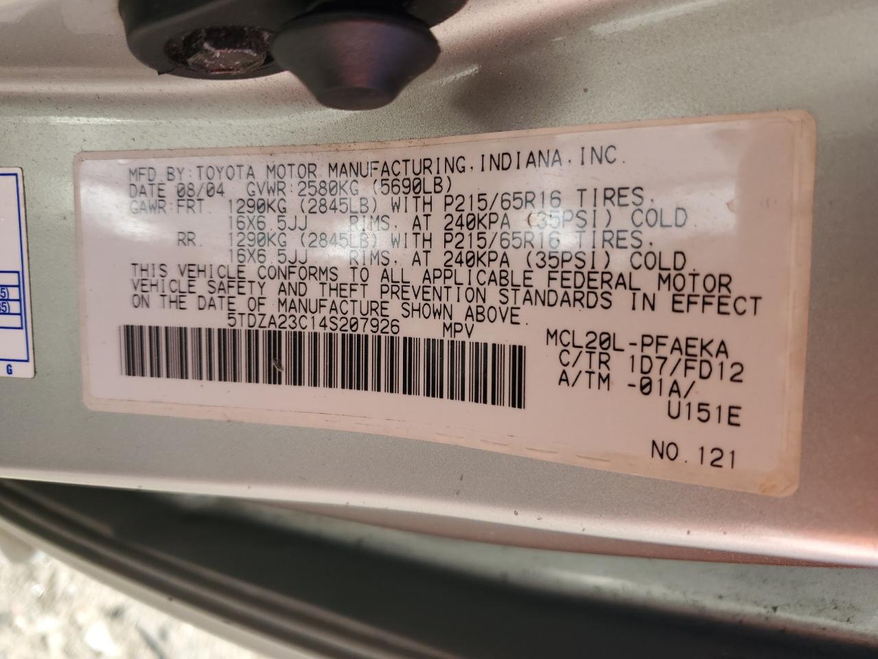 5TDZA23C14S207926 2004 Toyota Sienna Ce