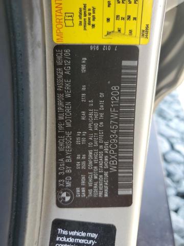 2007 BMW X3 3.0Si VIN: WBXPC93457WF11208 Lot: 57607364