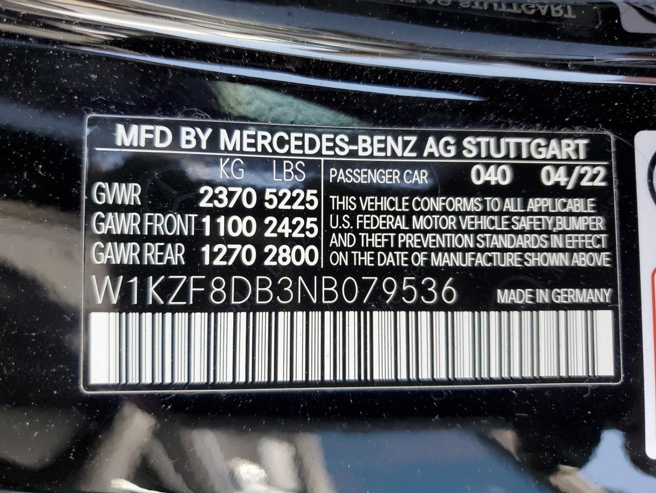 2022 Mercedes-Benz E 350 vin: W1KZF8DB3NB079536