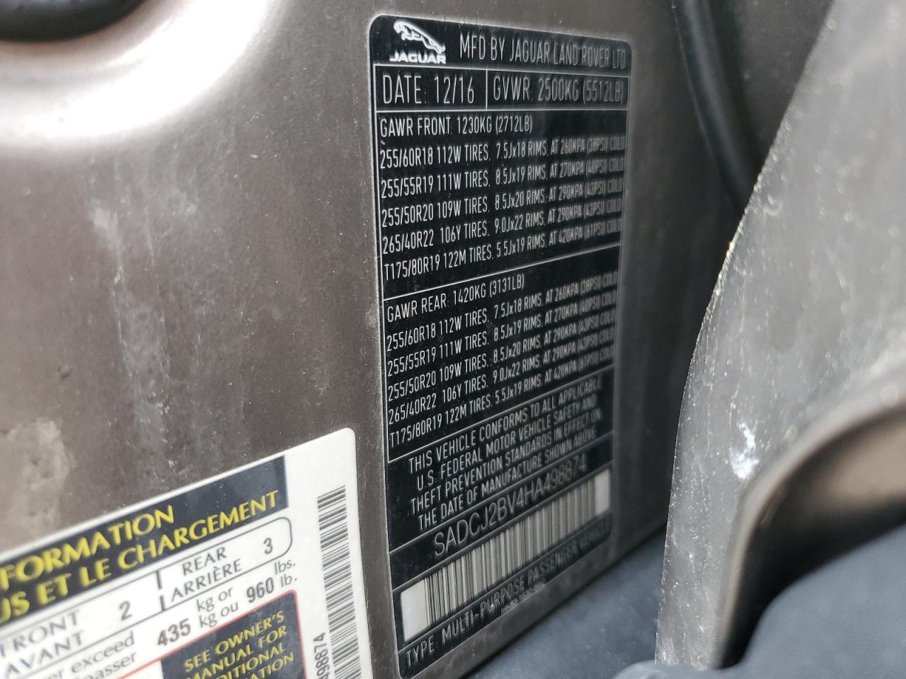 SADCJ2BV4HA498874 2017 Jaguar F-Pace Premium