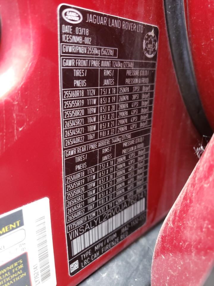 SALYL2RV0JA762141 2018 Land Rover Range Rover Velar R-Dynamic Se