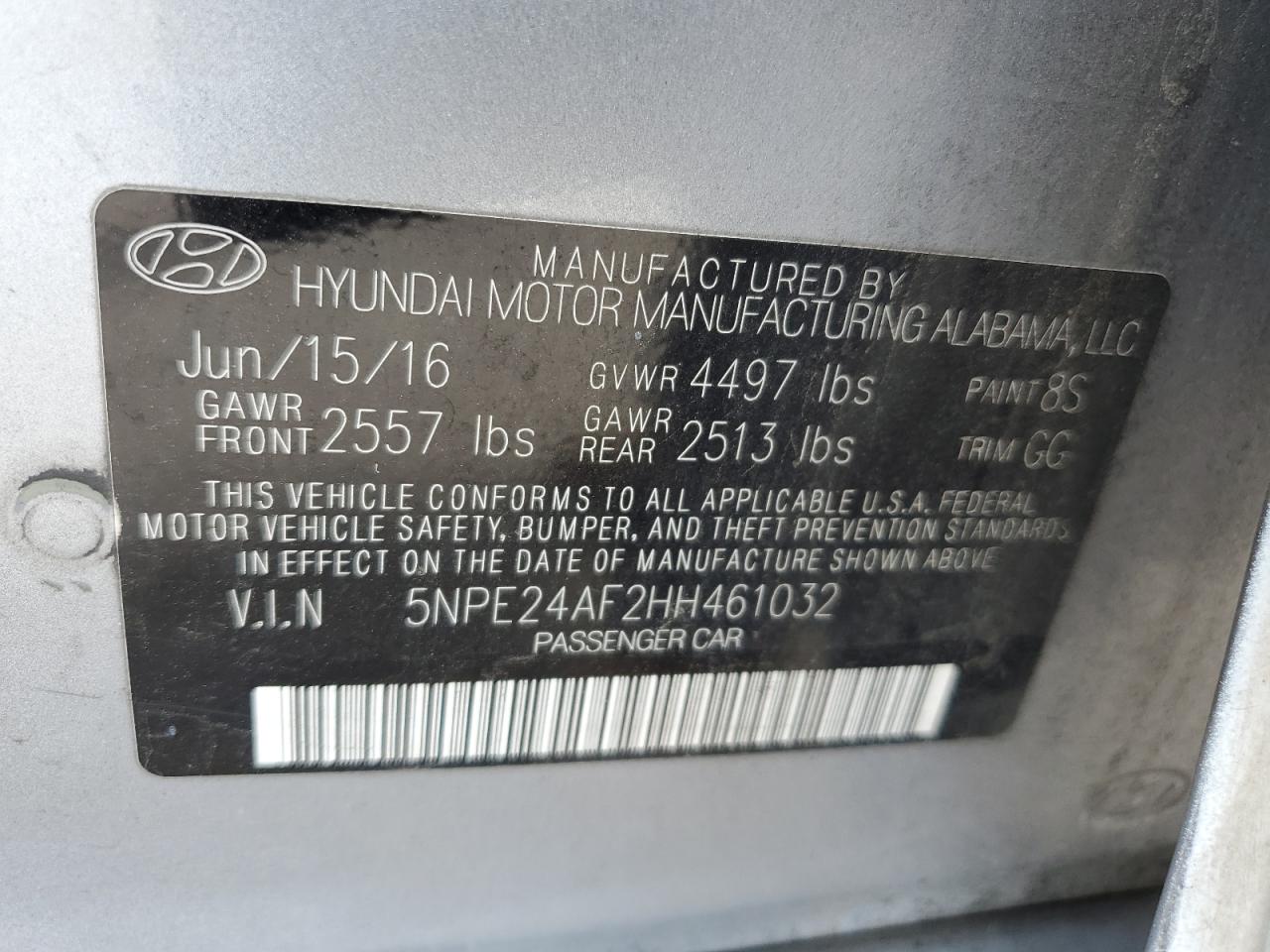 2017 Hyundai Sonata Se vin: 5NPE24AF2H461032