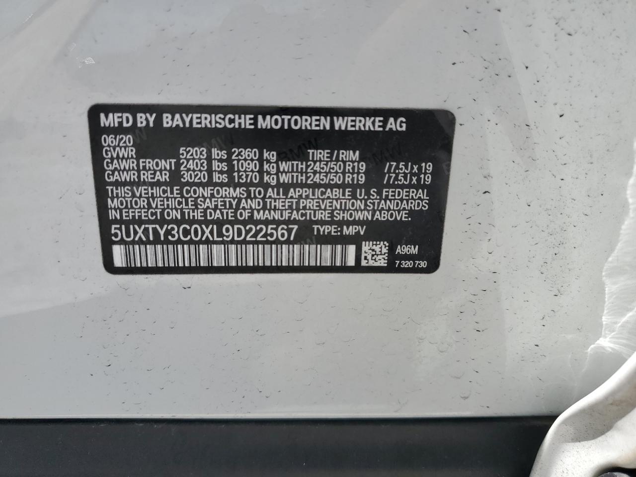 5UXTY3C0XL9D22567 2020 BMW X3 Sdrive30I