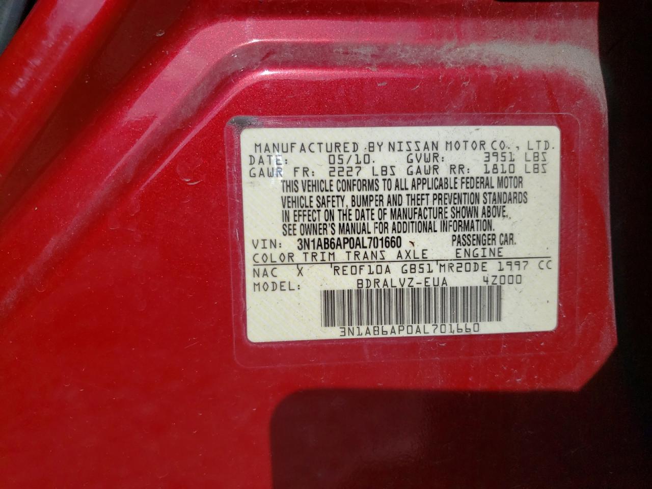 3N1AB6AP0AL701660 2010 Nissan Sentra 2.0