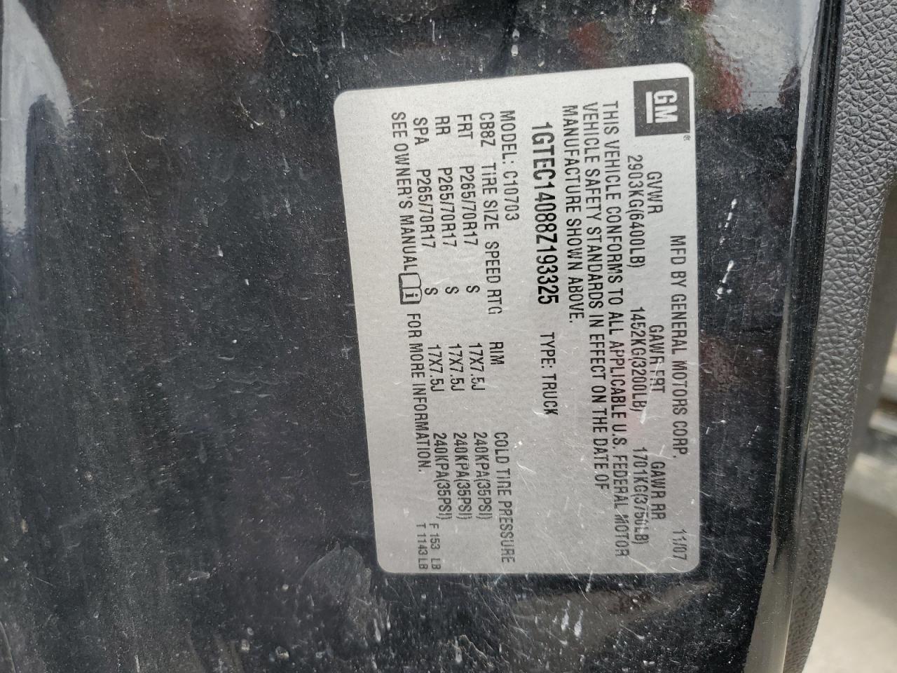 1GTEC14088Z193325 2008 GMC Sierra C1500