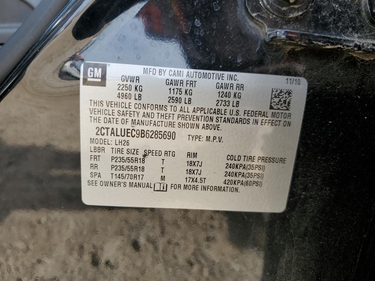 2CTALUEC9B6285690 2011 GMC Terrain Slt