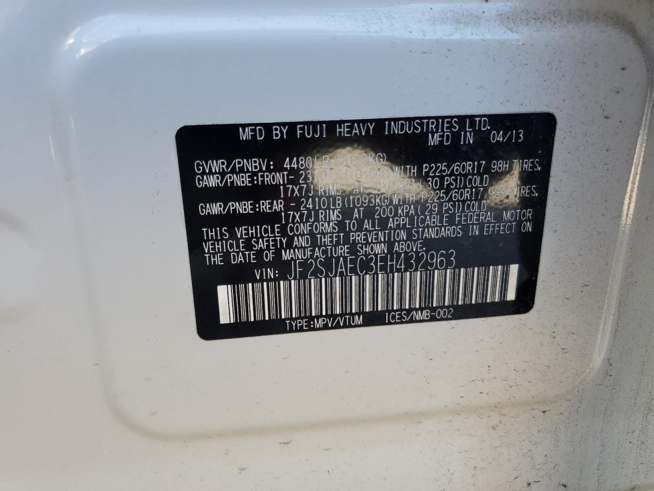 JF2SJAEC3EH432963 2014 Subaru Forester 2.5I Premium