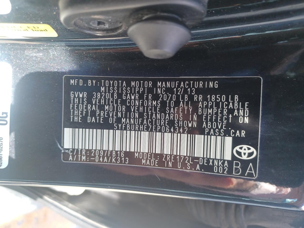 5YFBURHE7EP064342 2014 Toyota Corolla L