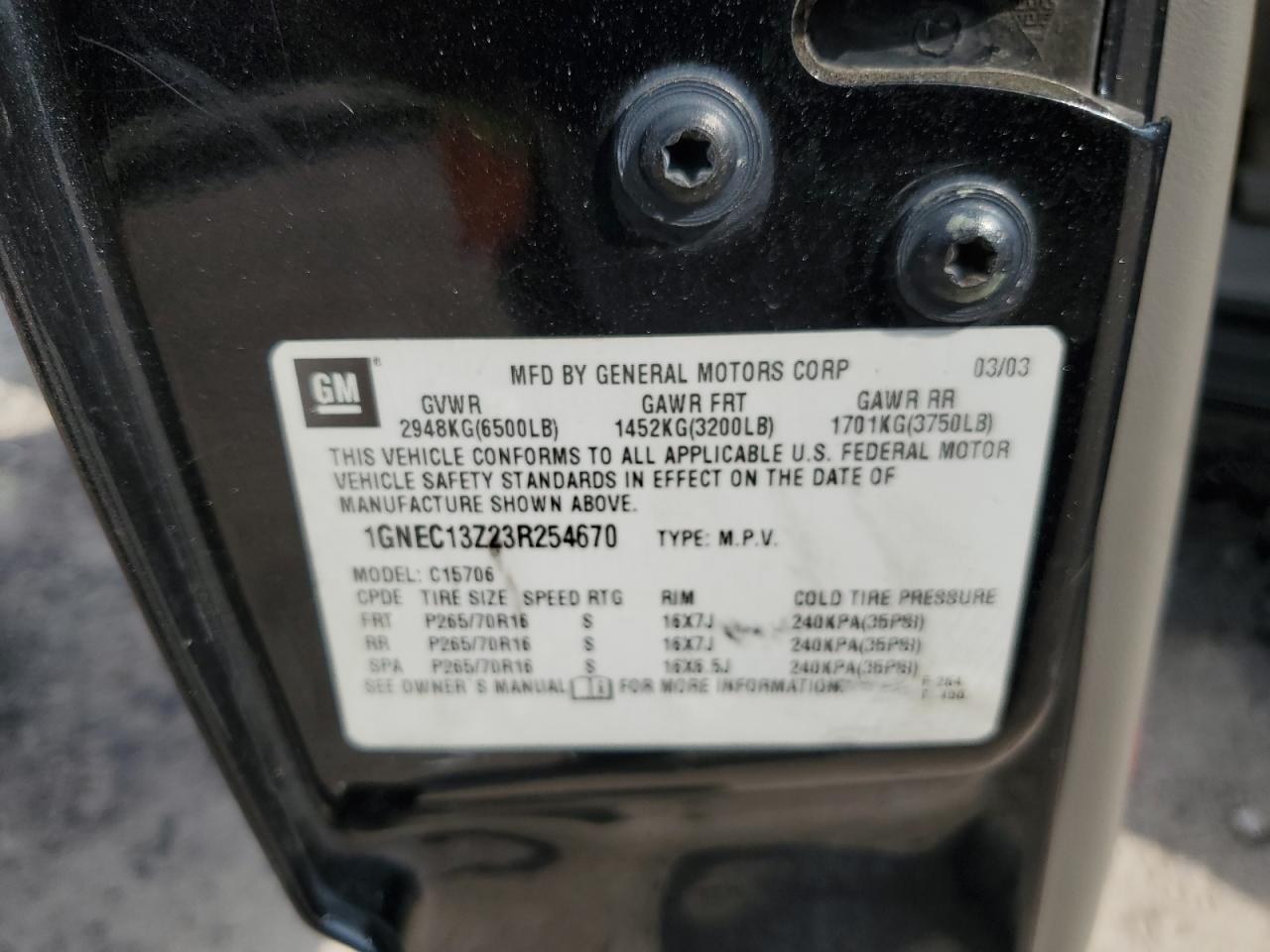 1GNEC13Z23R254670 2003 Chevrolet Tahoe C1500