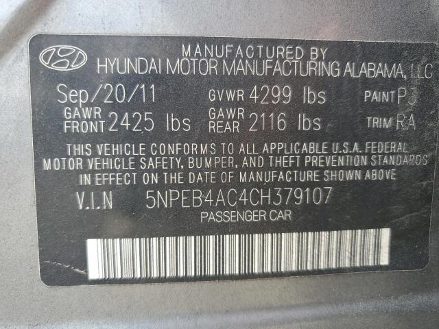 2012 Hyundai Sonata Gls VIN: 5NPEB4AC4CH379107 Lot: 57882424