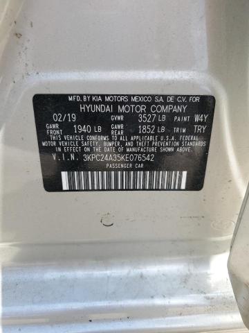 2019 Hyundai Accent Se VIN: 3KPC24A35KE076542 Lot: 57864624